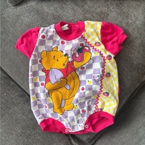 Vintage Winnie the Pooh Short-Sleeve Baby One-Piece in Pink & Yellow